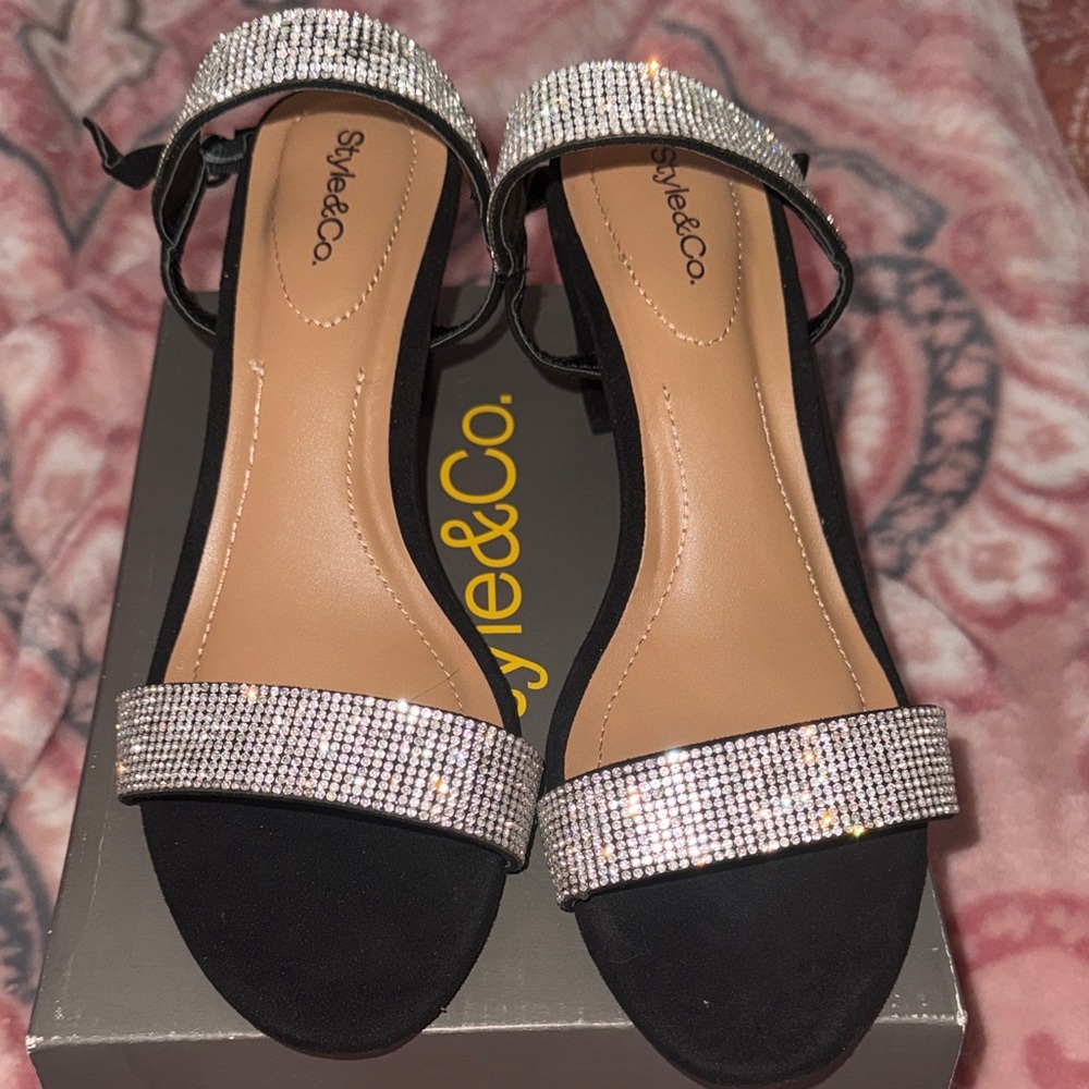Style & Co. Black and Silver Heeled Sandals